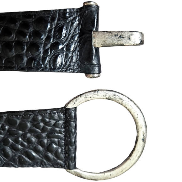Landes black croc textured leather belt rustic silvery hook & eye buckle size M - Picture 9 of 15